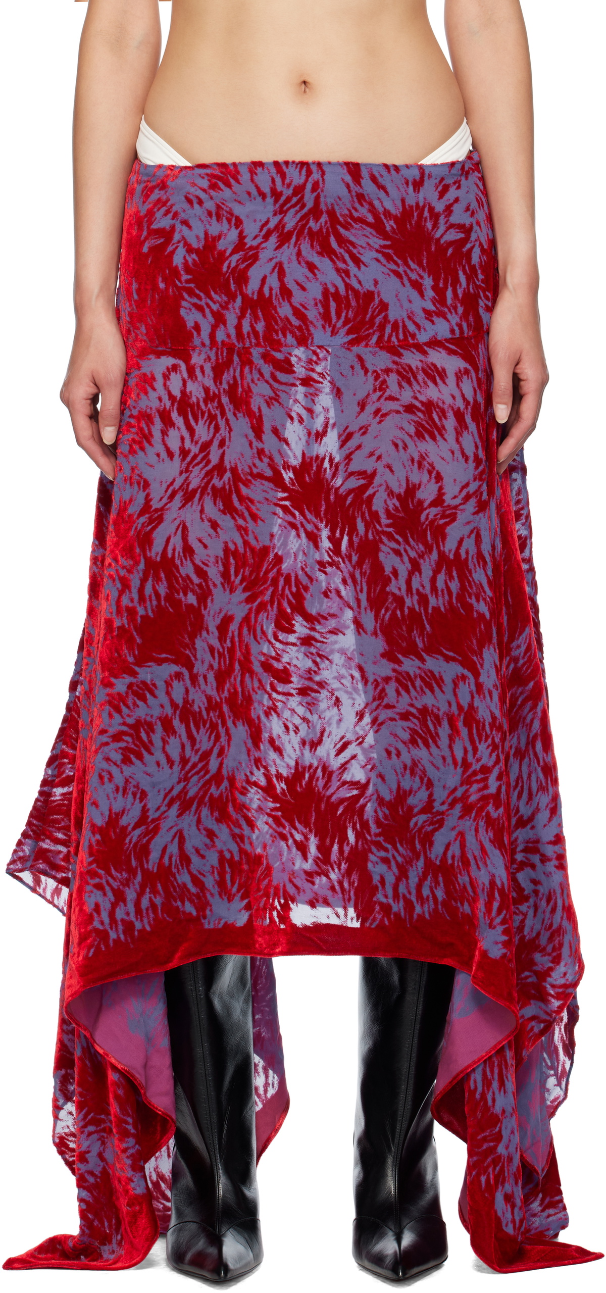 Masha Popova Red & Purple Silk Velvet Handkerchief Maxi Skirt