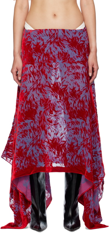 Photo: Masha Popova Red & Purple Silk Velvet Handkerchief Maxi Skirt