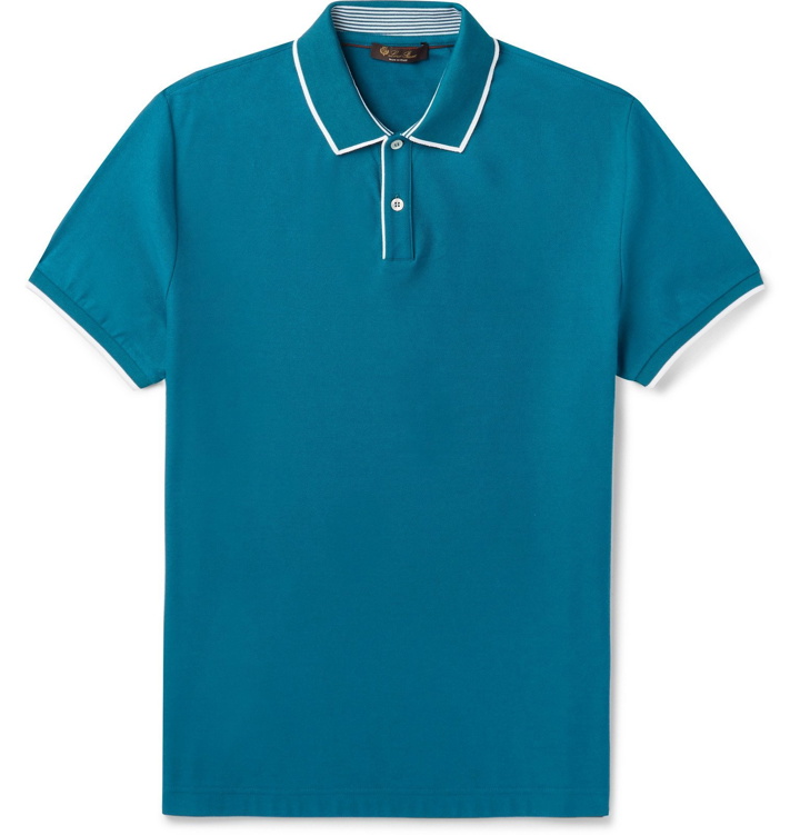 Photo: Loro Piana - Slim-Fit Contrast-Tipped Stretch-Cotton Piqué Polo Shirt - Blue