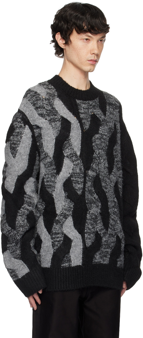 Feng Chen Wang Black & Gray Cable Knit Sweater