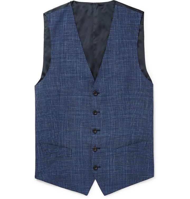 Photo: Thom Sweeney - Blue Checked Wool, Silk and Linen-Blend Waistcoat - Blue