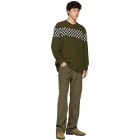 The Elder Statesman Green Checkered Striped Crewneck Sweater