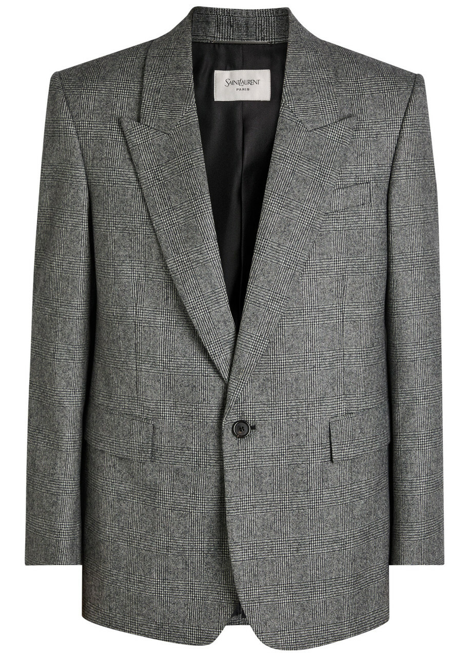 Saint Laurent Checked Wool Blazer Black