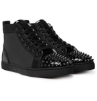 Christian Louboutin - Lou Spikes Orlato Velvet, Glittered Canvas, Suede and Leather High-Top Sneakers - Black