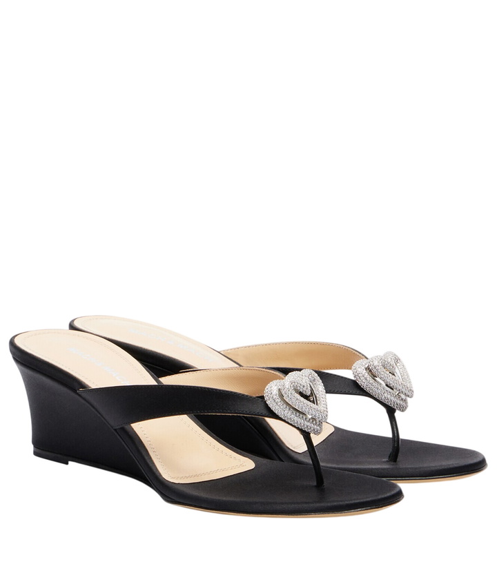 Photo: Mach & Mach Double Heart satin wedge thong sandals