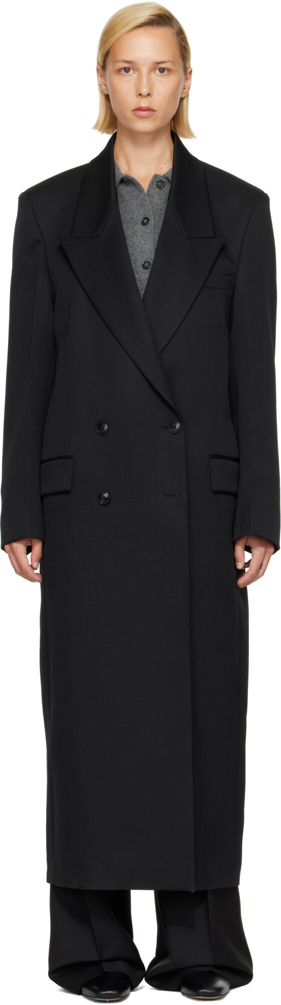 Róhe Black Double Breasted Tailored Coat