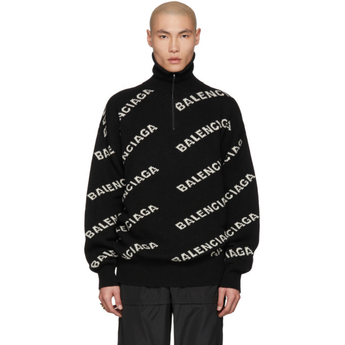 Photo: Balenciaga Black and White Jacquard Logo Turtleneck