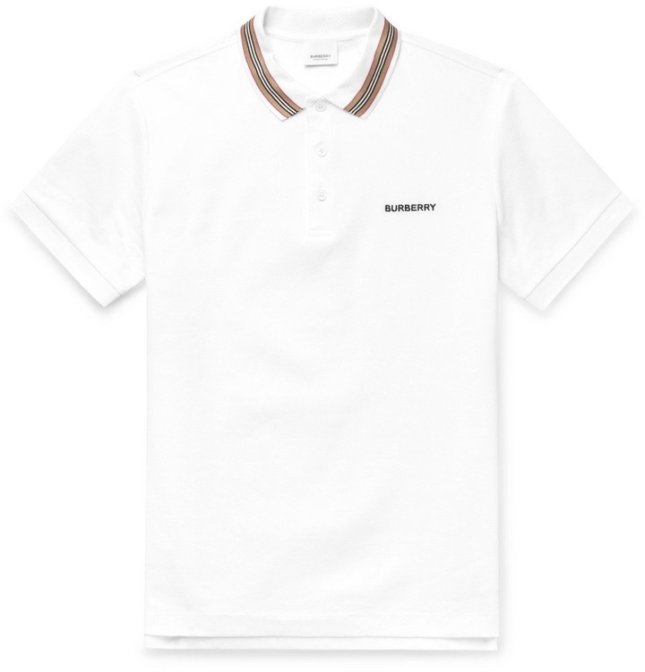 Photo: Burberry - Contrast-Tipped Cotton-Piqué Polo Shirt - White