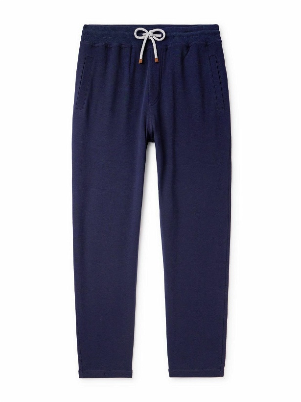 Photo: Brunello Cucinelli - Straight-Leg Cotton-Blend Jersey Sweatpants - Blue