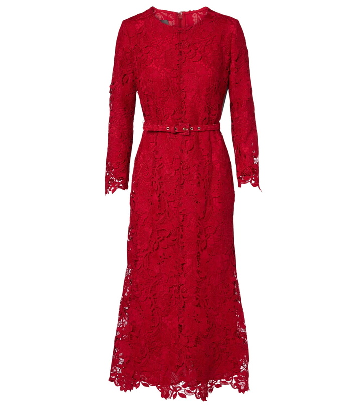 Photo: Monique Lhuillier Belted lace midi dress