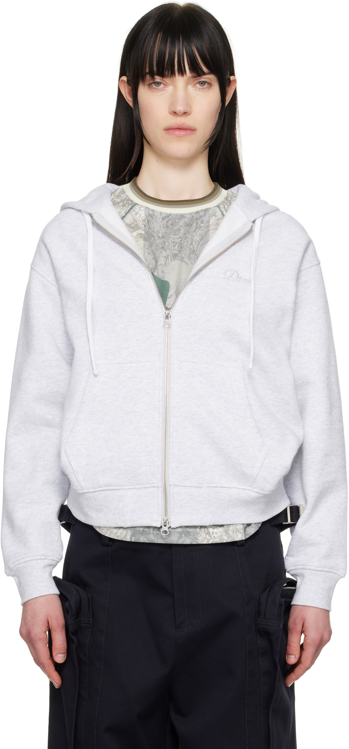 Dime Gray Cursive Zip Up Hoodie