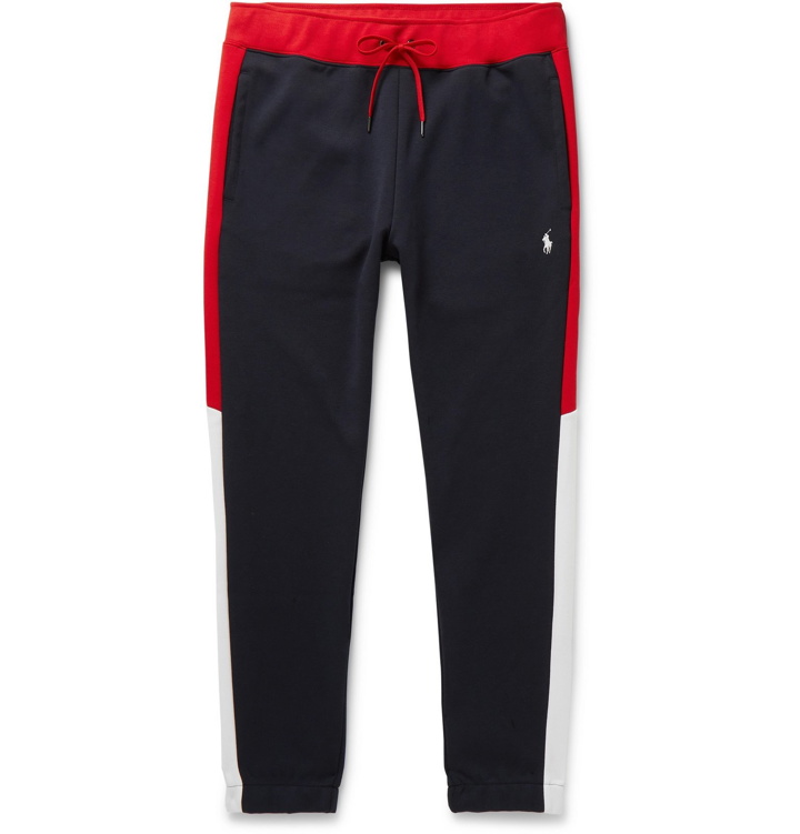 Photo: Polo Ralph Lauren - Slim-Fit Tapered Logo-Embroidered Colour-Block Jersey Sweatpants - Blue