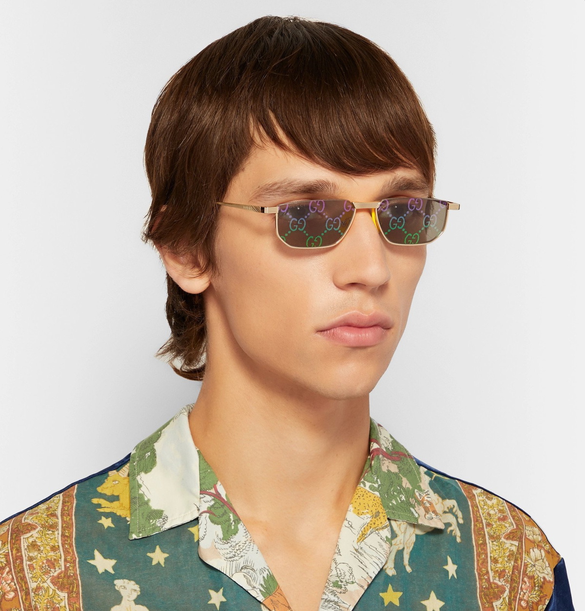 Gucci Rectangle Pearlescent Acetate Sunglasses in Green