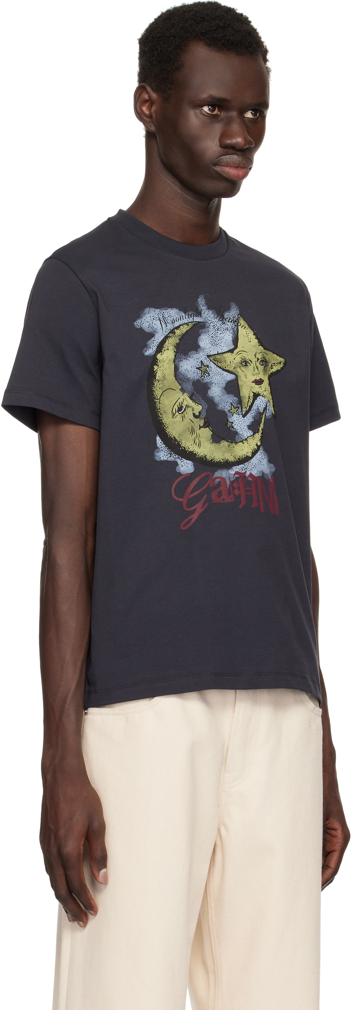 GANNI Black Basic Jersey Moonlight Relaxed T-shirt