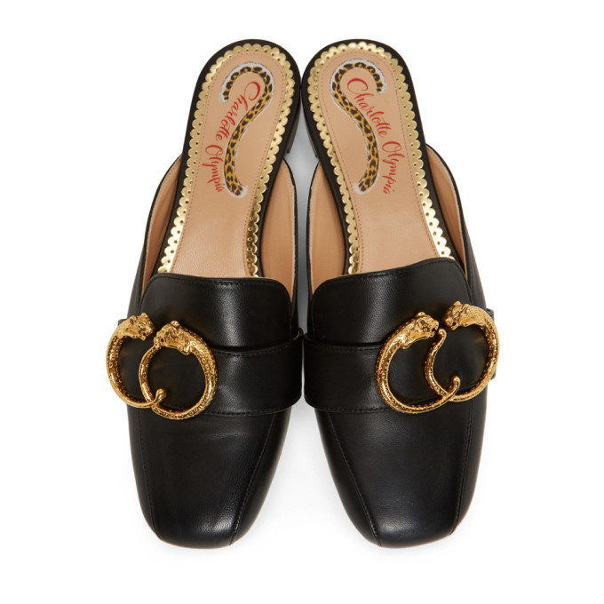 Charlotte Olympia Black Two Ring Leopard Slippers