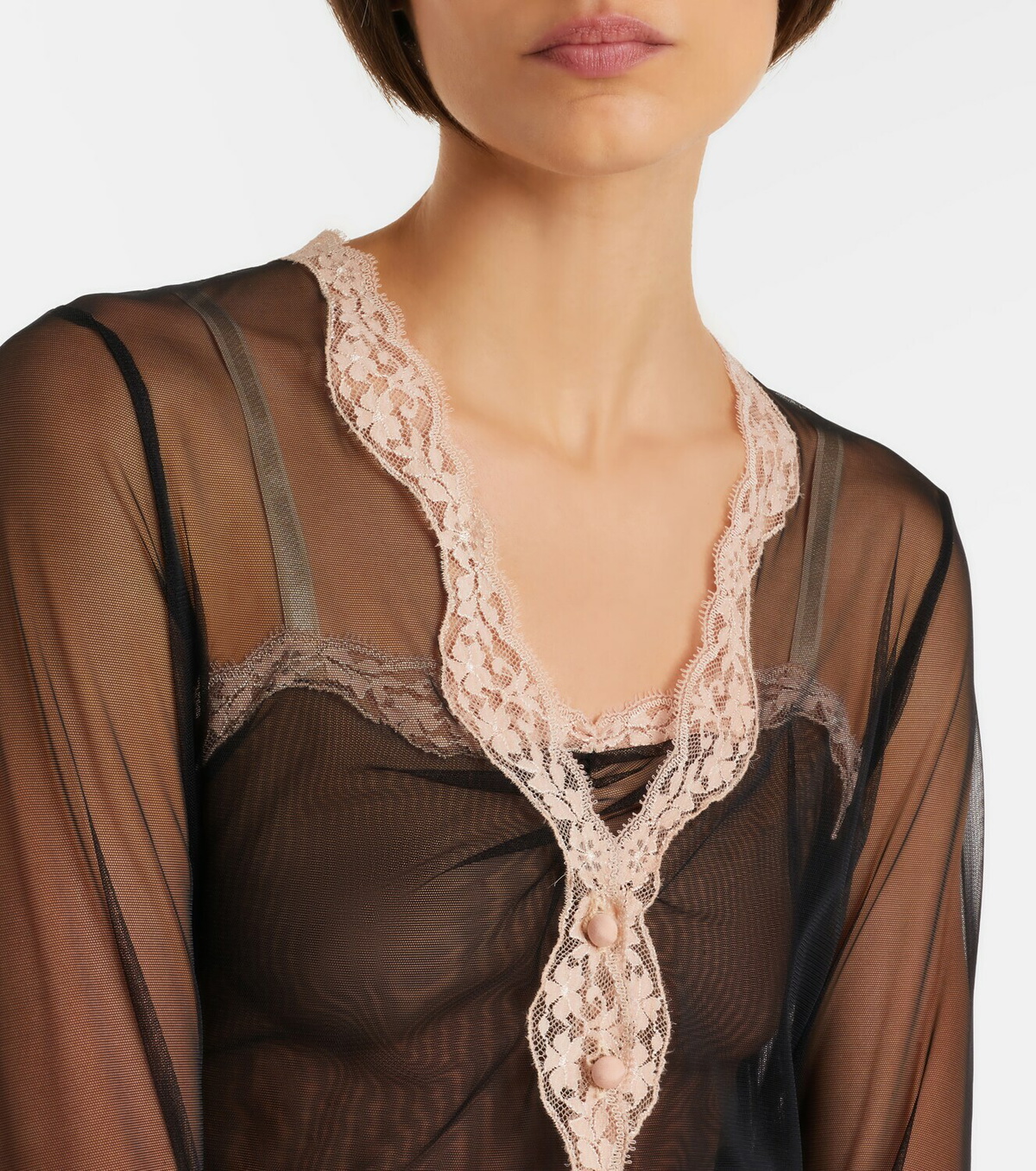 Valentino Lace-trimmed sheer mesh cardigan