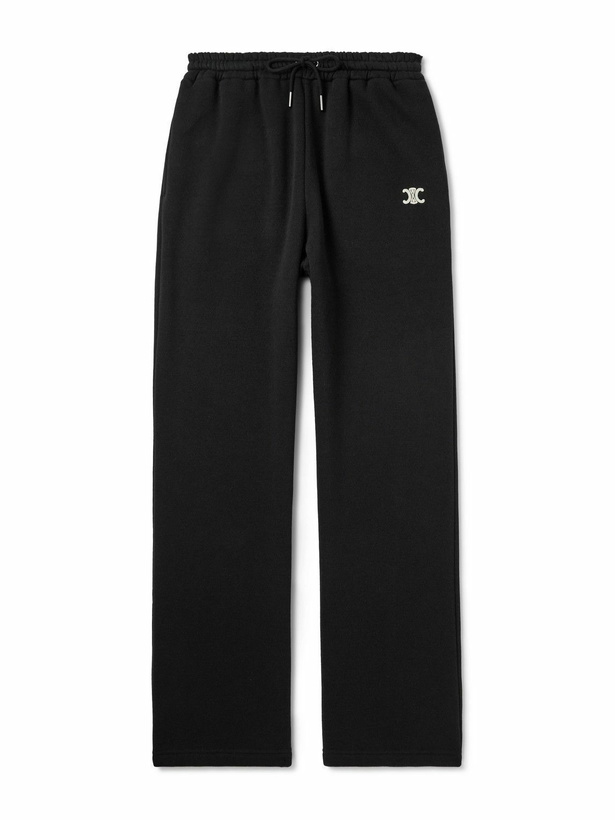 Photo: CELINE - Triomphe Straight-Leg Logo-Embroidered Cotton and Cashmere-Blend Jersey Sweatpants - Black
