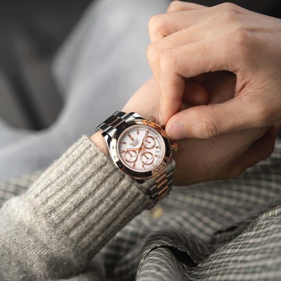 デュトロ Duxot Accelero Chronograph Tachymeter White Dial Mens Watch DX