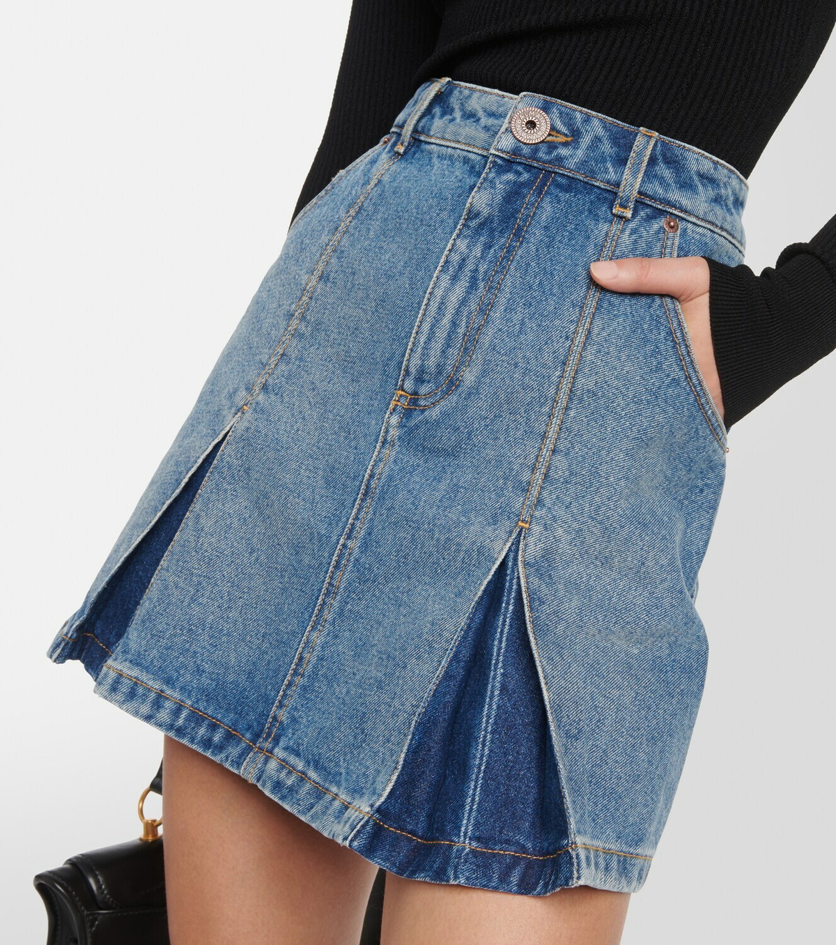 Balmain Pleated denim mini skirt