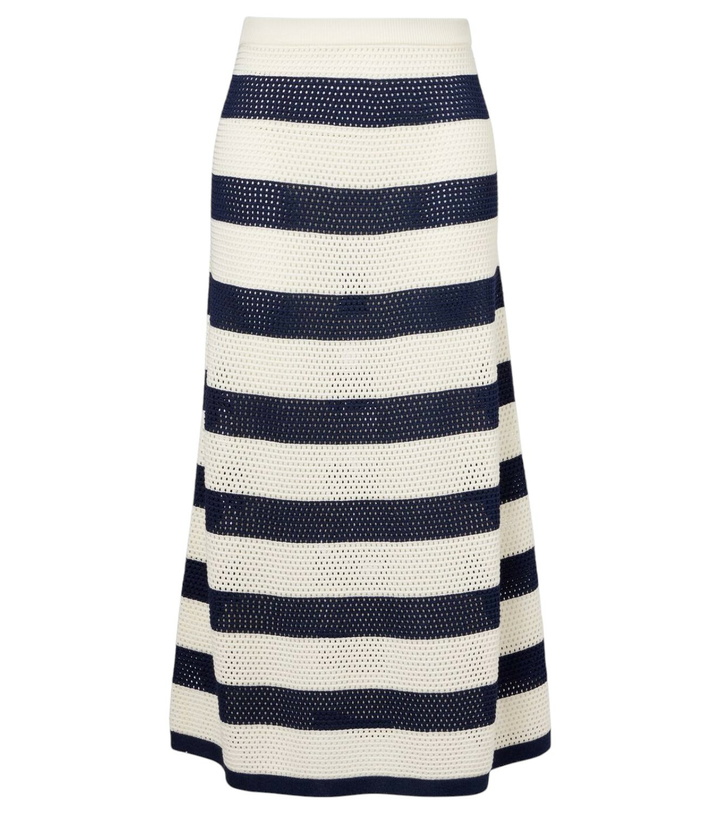 Photo: Eres Bateau striped knitted cotton-blend midi skirt