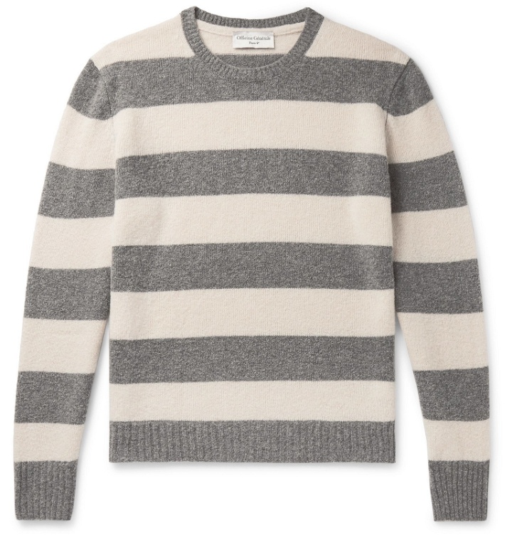 Photo: Officine Generale - Striped Virgin Wool-Blend Sweater - Gray