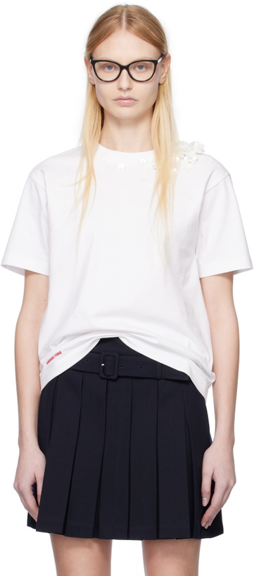 Photo: SHUSHU/TONG White Beaded Floral T-shirt