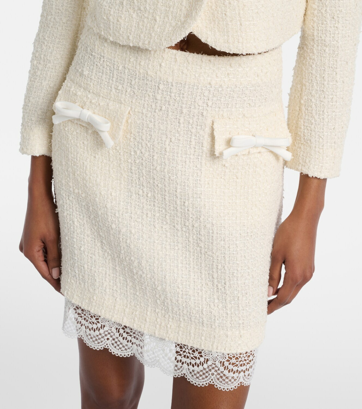 Self-Portrait Lace-trimmed bouclé miniskirt