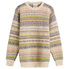 Jamieson's of Shetland Men's Jamiesons of Shetland Fair Isle Crew Knit in White/Green &Pink