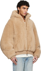 Fear of God Tan Alpaca Hooded Bomber Jacket