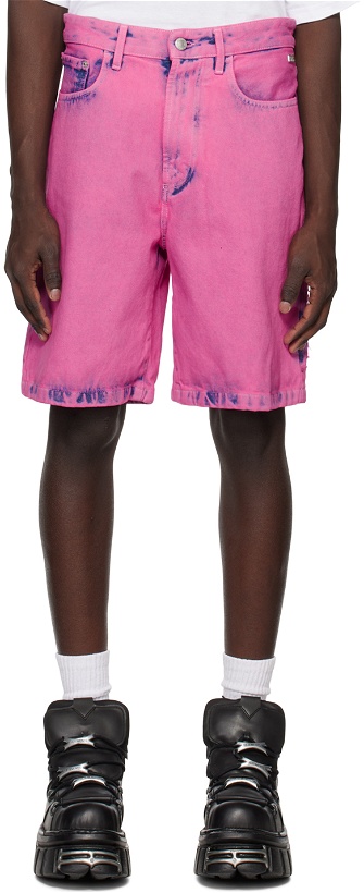 Photo: GCDS Pink Bleached Denim Shorts