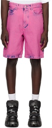 GCDS Pink Bleached Denim Shorts