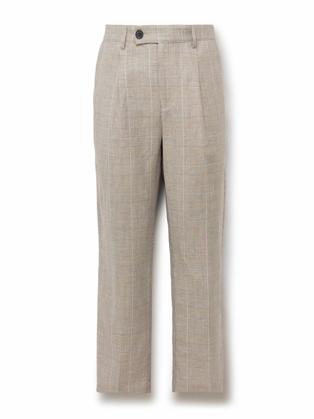 Photo: Corridor - Straight-Leg Pleated Checked Linen and Wool-Blend Trousers - Neutrals