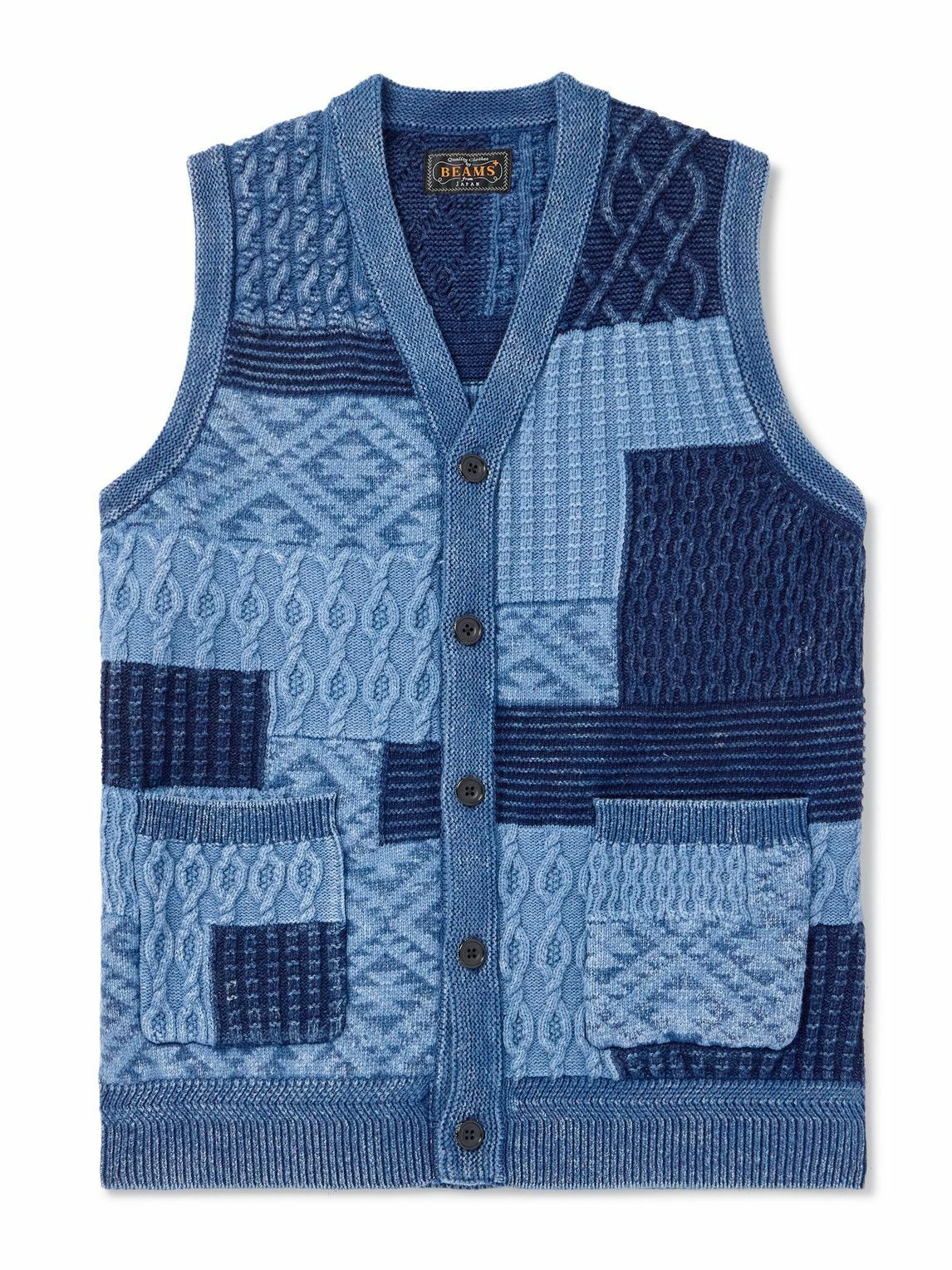 Beams Plus - Patchwork Indigo-Dyed Cotton Sweater Vest - Blue