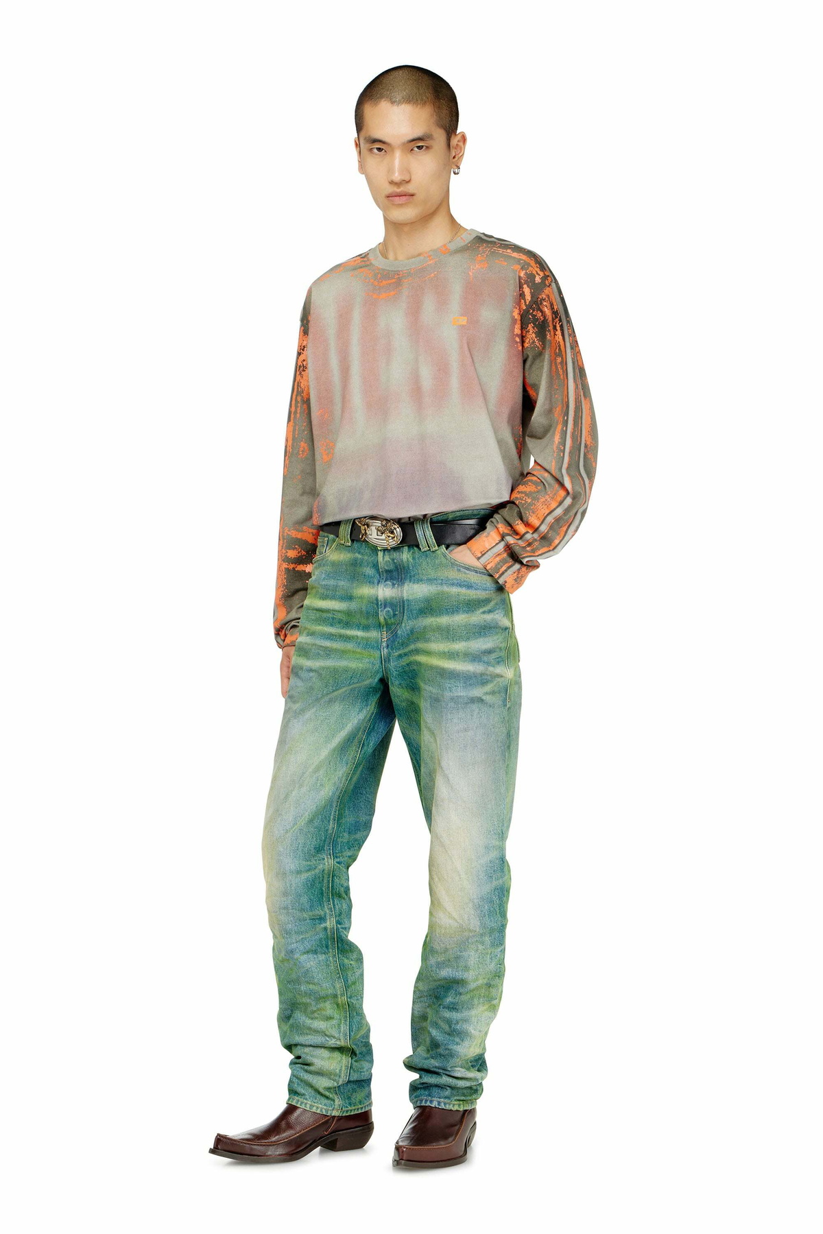 Diesel Long-sleeve T-shirt in cracked jersey - T-Shirts Mens in Multicolor