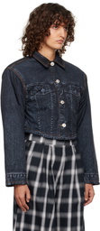 Pushbutton Black Denim Print Cropped Jacket