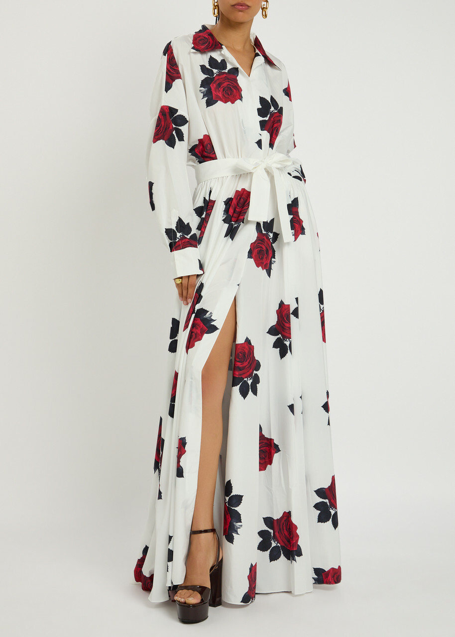 Norma Kamali Oversized Boyfriend Floral-print Shell Gown White Norma Kamali