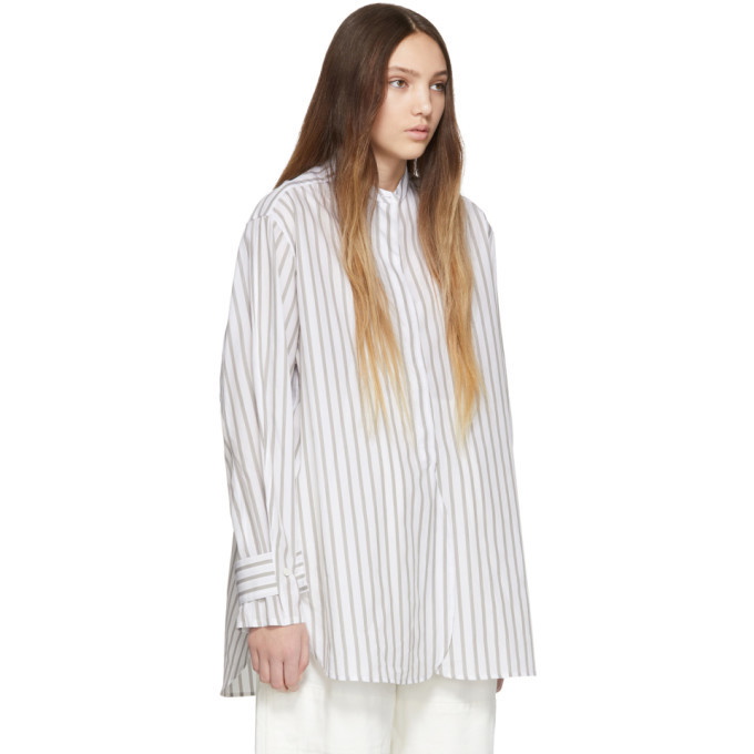 Studio Nicholson White and Khaki Stripe Volume Shirt Studio Nicholson