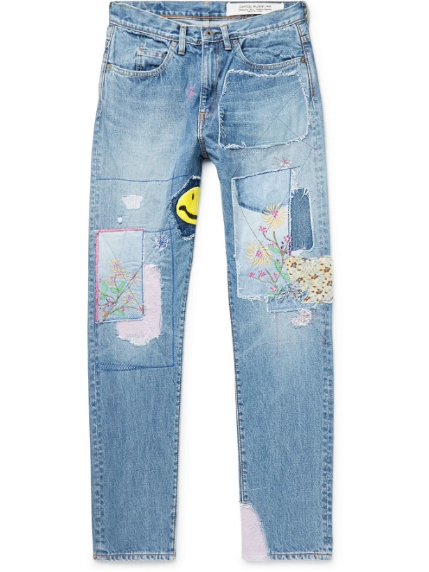 Photo: KAPITAL - OKABILLY Gypsy Patchwork Slim-Fit Embroidered Jeans - Blue