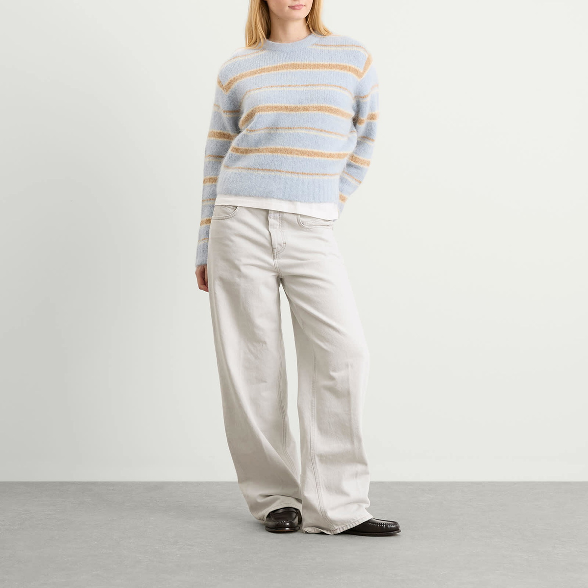 DUNST Women's Fuzzy Knit Jumper in Soft Blue/Brown