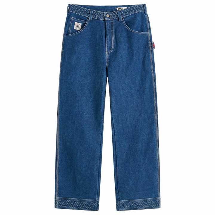 Photo: BODE Men's Embroidered Denim Knolly Brook Trousers in Indigo