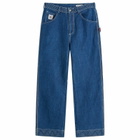 BODE Men's Embroidered Denim Knolly Brook Trousers in Indigo