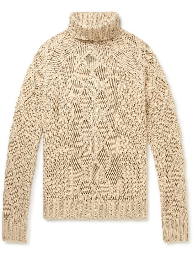 Photo: Giuliva Heritage - Priamo Slim-Fit Cable-Knit Linen Rollneck Sweater - Neutrals