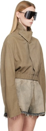 Rick Owens Taupe Tower Collared Mac Leather Jacket