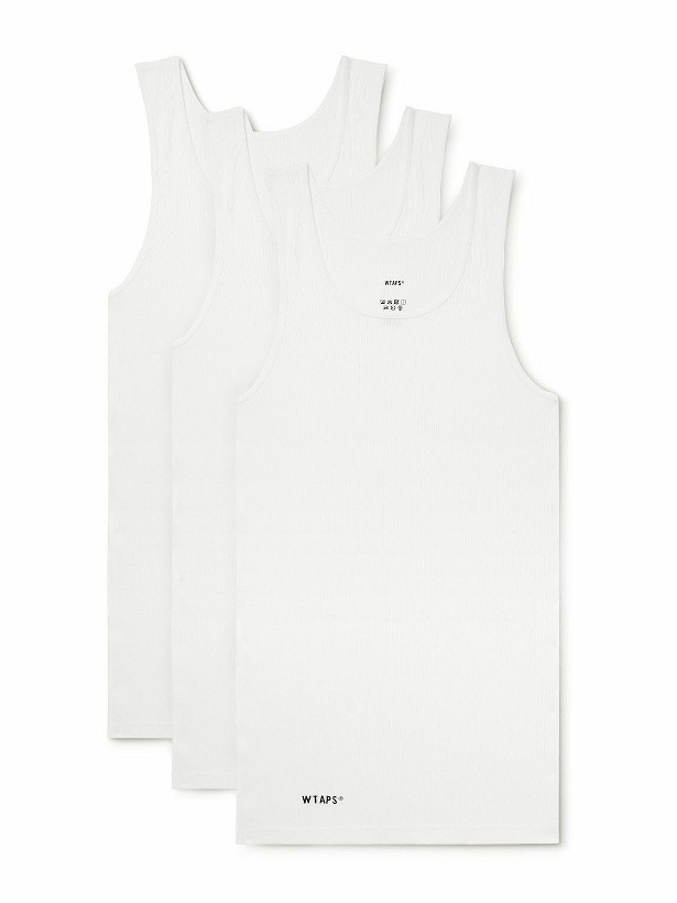 Photo: WTAPS - Three-Pack Logo-Print Ribbed Cotton-Jersey Tank Tops - White