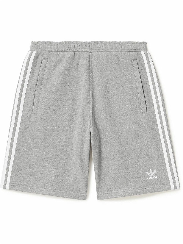 Photo: adidas Originals - Straight-Leg Logo-Embroidered Striped Cotton-Jersey Drawstring Shorts - Gray