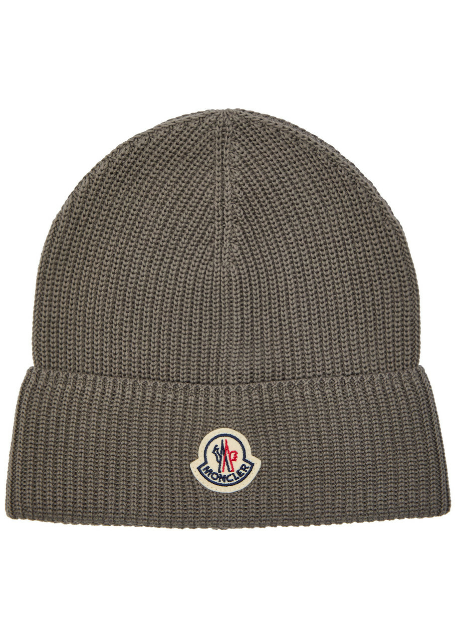 Moncler Logo-appliquéd Cotton Beanie - Grey - One Size Moncler
