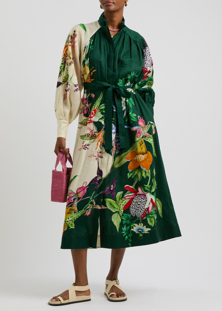 Alemais Aggie Printed Linen-blend Midi Shirt Dress Multicoloured ALMAIS