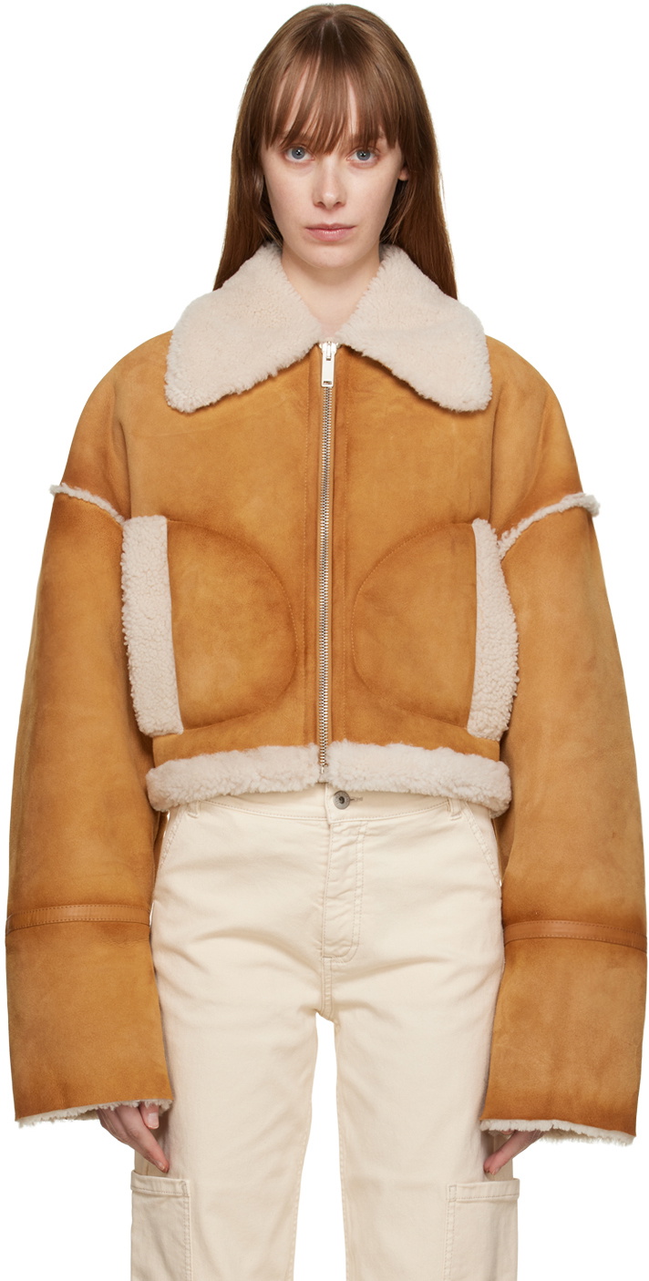 HALFBOY Tan Short Aviator Shearling Jacket