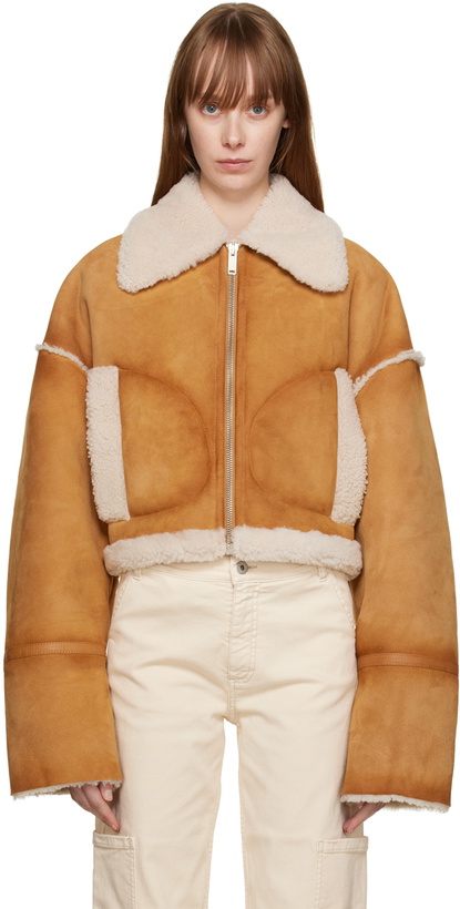 Photo: HALFBOY Tan Short Aviator Shearling Jacket