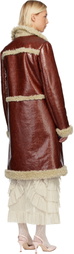 Anna Sui Brown Curly Lamb Trim Faux-Leather Coat